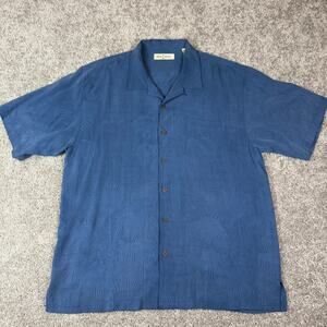 Tommy Bahama Embroidered Camp Shirt Mens XL Blue Silk Golf Palm Tree Bogey